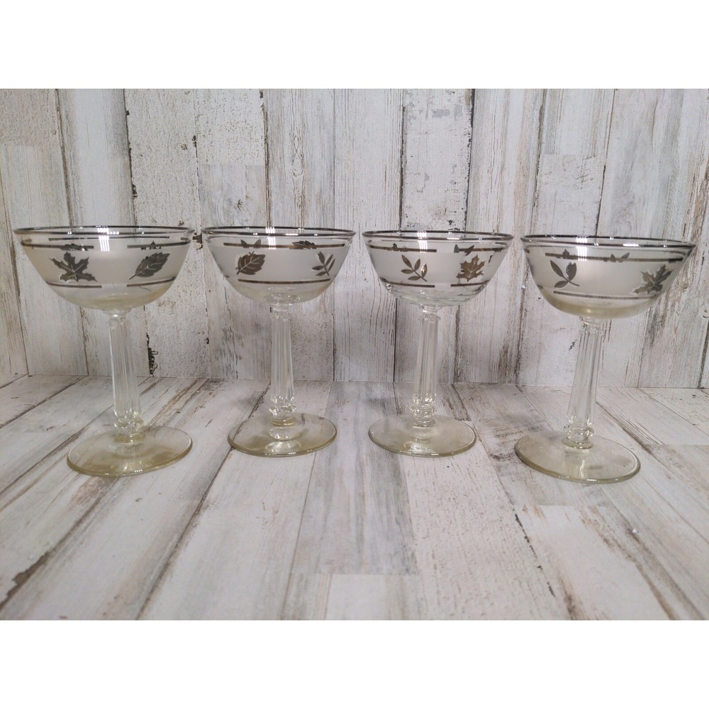 Vintage Libbey Silver Leaf Champagne/Tall Sherbet‎ Glasses lot of 4